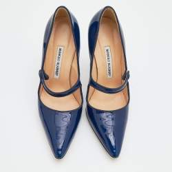 Pre Owned Manolo Blahnik Deep Blue Patent Leather Pumps Size 39