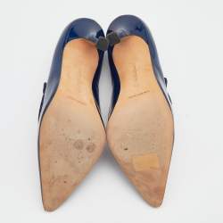 Pre Owned Manolo Blahnik Deep Blue Patent Leather Pumps Size 39