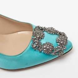 Pre Owned حذاء كعب عالي مانولو بلانيك هانغيسي ساتان أزرق فاتح مقاس 35