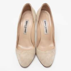 Pre Owned Manolo Blahnik Light Beige Suede BB Pumps Size 40.5