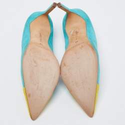Pre Owned Manolo Blahnik Blue/Green Suede  Bipunta Pointed Toe Pumps Size 38