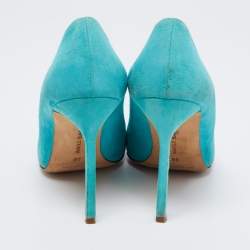 Pre Owned Manolo Blahnik Blue/Green Suede  Bipunta Pointed Toe Pumps Size 38