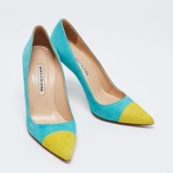 Pre Owned Manolo Blahnik Blue/Green Suede  Bipunta Pointed Toe Pumps Size 38