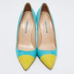 Pre Owned Manolo Blahnik Blue/Green Suede  Bipunta Pointed Toe Pumps Size 38