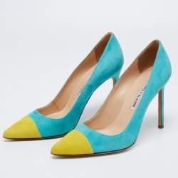 Pre Owned Manolo Blahnik Blue/Green Suede  Bipunta Pointed Toe Pumps Size 38