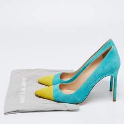 Pre Owned Manolo Blahnik Blue/Green Suede  Bipunta Pointed Toe Pumps Size 38