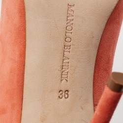 Pre Owned حذاء كعب عالي مانولو بلانيك BB سويدي برتقالي بمقدمة مدببة مقاس 36