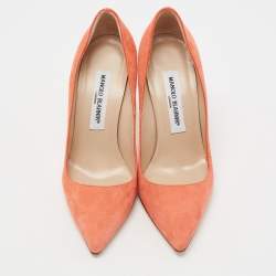 Pre Owned حذاء كعب عالي مانولو بلانيك BB سويدي برتقالي بمقدمة مدببة مقاس 36