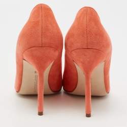 Pre Owned حذاء كعب عالي مانولو بلانيك BB سويدي برتقالي بمقدمة مدببة مقاس 36
