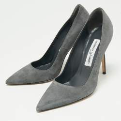 Pre Owned Manolo Blahnik Grey Suede Pointed Toe Pumps Size 36