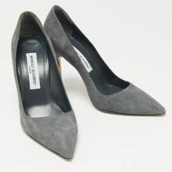 Pre Owned Manolo Blahnik Grey Suede Pointed Toe Pumps Size 36