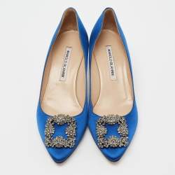 مملوكة مسبقًا حذاء كعب عالي مانولو بلانيك هانغيسي ساتان أزرق رويال مقاس 38