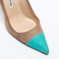 Pre Owned Manolo Blahnik Light Brown/Blue Suede Bipunta Pointed Toe Pumps Size 36.5