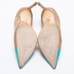 Pre Owned Manolo Blahnik Light Brown/Blue Suede Bipunta Pointed Toe Pumps Size 36.5