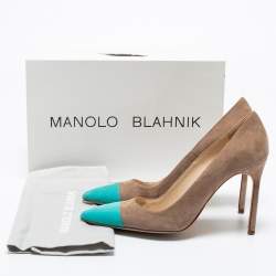 Pre Owned Manolo Blahnik Light Brown/Blue Suede Bipunta Pointed Toe Pumps Size 36.5
