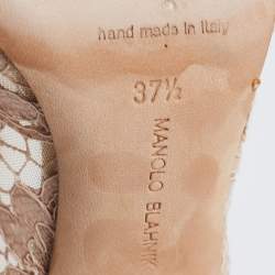 Pre Owned حذاء كعب عالى مانولو بلانيك بورلاك دانتيل وردي فاتح مزخرف كريستال مقاس 37.5