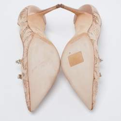 Pre Owned حذاء كعب عالى مانولو بلانيك بورلاك دانتيل وردي فاتح مزخرف كريستال مقاس 37.5