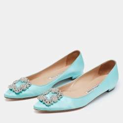 Pre Owned حذاء فلات مانولو بلانيك هانغيسي ساتان أزرق فاتح مقاس 38