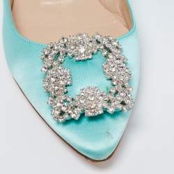 Pre Owned حذاء فلات مانولو بلانيك هانغيسي ساتان أزرق فاتح مقاس 38