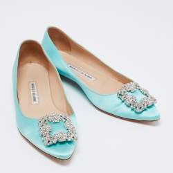 Pre Owned حذاء فلات مانولو بلانيك هانغيسي ساتان أزرق فاتح مقاس 38