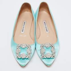 Pre Owned حذاء فلات مانولو بلانيك هانغيسي ساتان أزرق فاتح مقاس 38