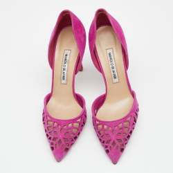Pre Owned Manolo Blahnik Pink Laser Cut Suede Tayler Pointed Toe Pumps Size 39