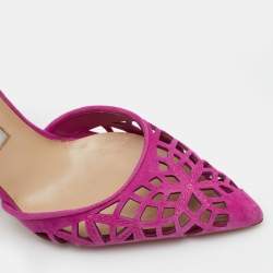 Pre Owned Manolo Blahnik Pink Laser Cut Suede Tayler Pointed Toe Pumps Size 39