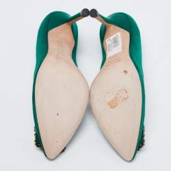 مملوكة مسبقًا حذاء كعب عالي مانولو بلانيك هانغيسي ساتان أخضر مزخرف مقاس 35.5
