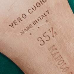 مملوكة مسبقًا حذاء كعب عالي مانولو بلانيك هانغيسي ساتان أخضر مزخرف مقاس 35.5