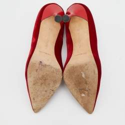 Pre Owned حذاء كعب عالي مانولو بلانيك يورفاسيا قطيفة أحمر مقدمة مدببة مقاس 38