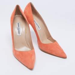 Pre Owned Manolo Blahnik Orange Suede BB Pumps Size 40