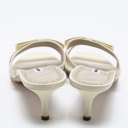 Pre Owned Manolo Blahnik White Leather  Slide Sandals Size 39