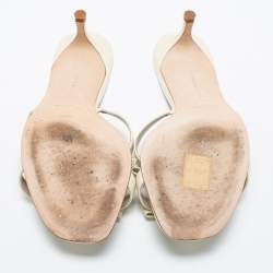Pre Owned Manolo Blahnik White Leather  Slide Sandals Size 39