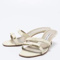 Pre Owned Manolo Blahnik White Leather  Slide Sandals Size 39