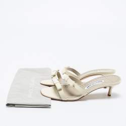 Pre Owned Manolo Blahnik White Leather  Slide Sandals Size 39