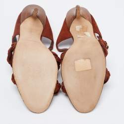 Pre Owned Manolo Blahnik Brown Braided Suede Open-Toe Sandals Size 41