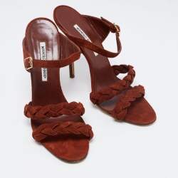 Pre Owned Manolo Blahnik Brown Braided Suede Open-Toe Sandals Size 41