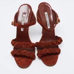Pre Owned Manolo Blahnik Brown Braided Suede Open-Toe Sandals Size 41