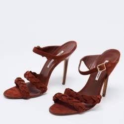 Pre Owned Manolo Blahnik Brown Braided Suede Open-Toe Sandals Size 41