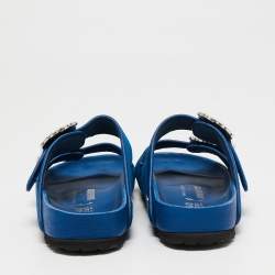 Birkenstock X Manolo Blahnik Blue Velvet Crystal Embellishments Slides Size 40