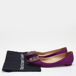 Manolo Blahnik Dark Purple Satin Hangisi Crystal Embellished Ballet Flats Size 38
