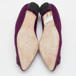 Manolo Blahnik Dark Purple Satin Hangisi Crystal Embellished Ballet Flats Size 38