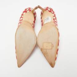 Pre Owned Manolo Blahnik Tri-Color Printed Fabric BB Pointed-Toe Pumps Size 37.5