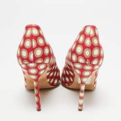 Pre Owned Manolo Blahnik Tri-Color Printed Fabric BB Pointed-Toe Pumps Size 37.5