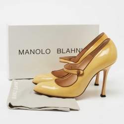 Pre Owned Manolo Blahnik Yellow Patent  Leather Camparinew Pumps Size 38.5