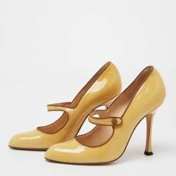 Pre Owned Manolo Blahnik Yellow Patent  Leather Camparinew Pumps Size 38.5