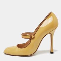 Pre Owned Manolo Blahnik Yellow Patent  Leather Camparinew Pumps Size 38.5