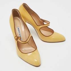 Pre Owned Manolo Blahnik Yellow Patent  Leather Camparinew Pumps Size 38.5