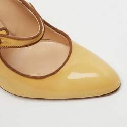 Pre Owned Manolo Blahnik Yellow Patent  Leather Camparinew Pumps Size 38.5