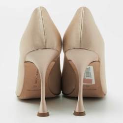 Pre Owned Manolo Blahnik Beige Satin Crystal Embellished Peep Toe Pumps Size 40